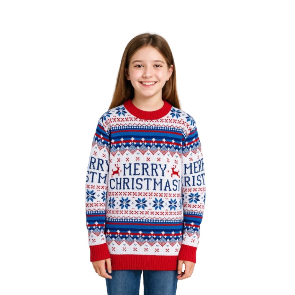Girl White Merry Christmas Sweater