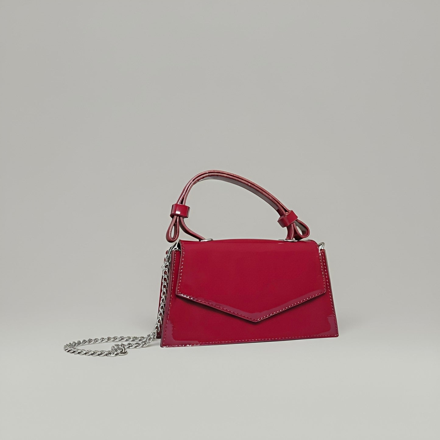 CHERRY - Glossy Chic Mini Leather Crossbody Bag - Cherry Red & Black