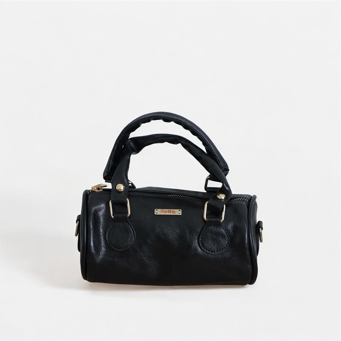 LIA - Elegant Round Mini Leather Bag with Long Strap, barrel bag - Gray & Black