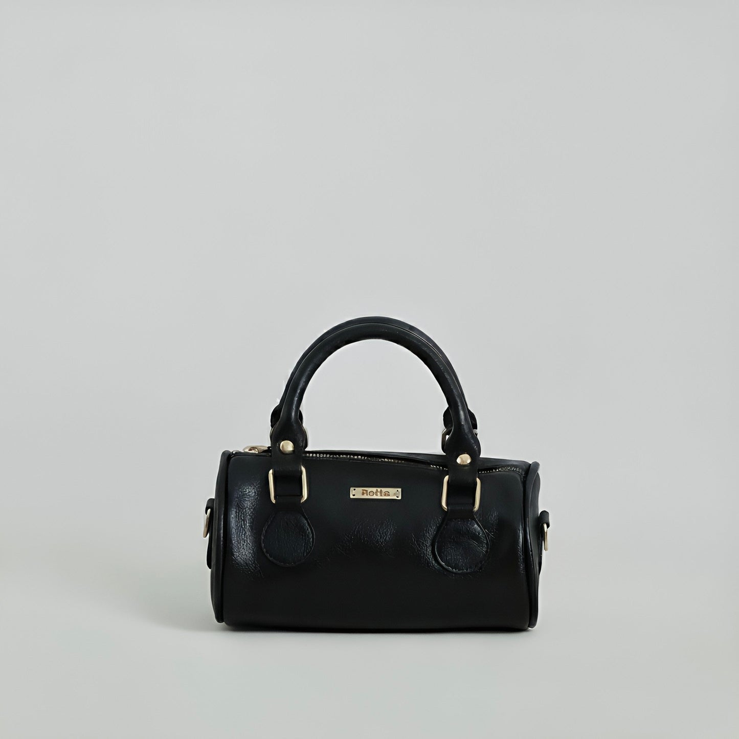 LIA - Elegant Round Mini Leather Bag with Long Strap, barrel bag - Gray & Black