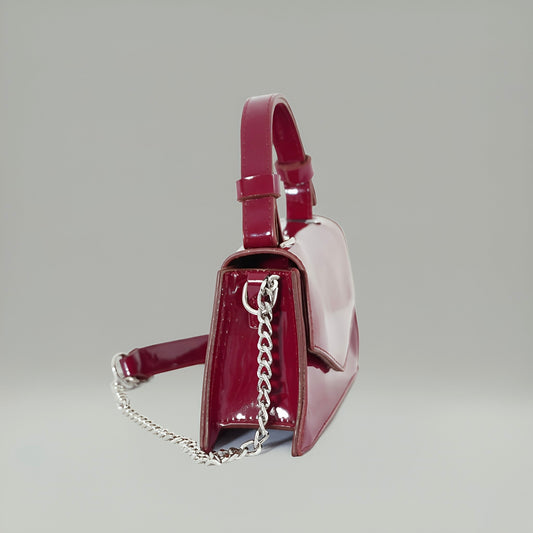 CHERRY - Glossy Chic Mini Leather Crossbody Bag - Cherry Red & Black