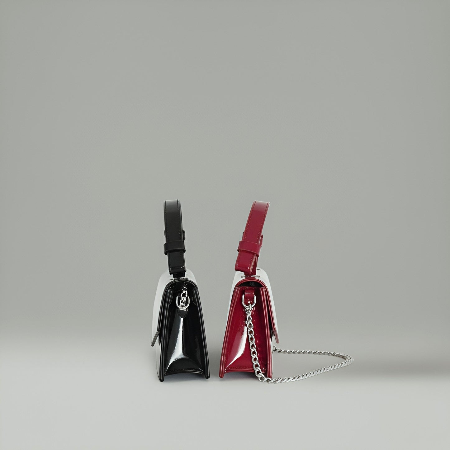 CHERRY - Glossy Chic Mini Leather Crossbody Bag - Cherry Red & Black