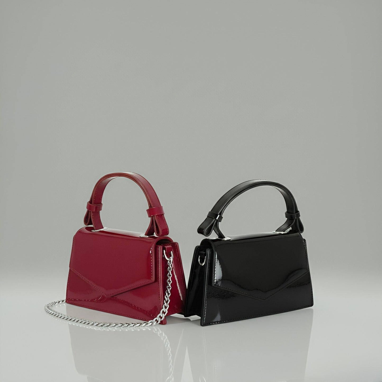 CHERRY - Glossy Chic Mini Leather Crossbody Bag - Cherry Red & Black
