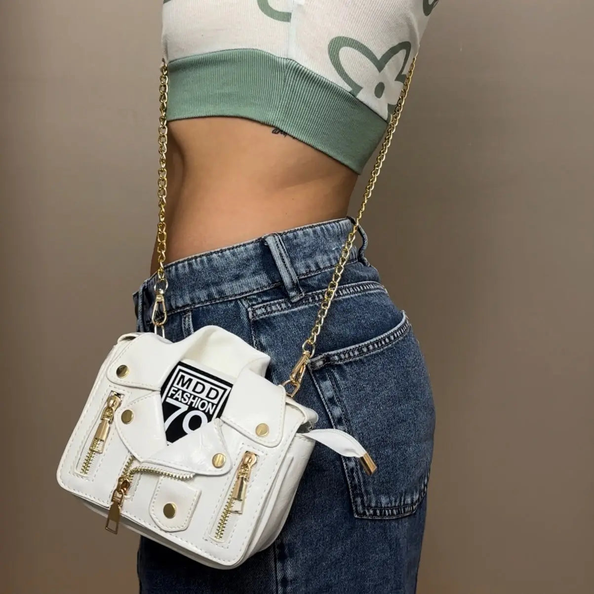 NOVA Mini Leather Crossbody Bag with Chain Strap