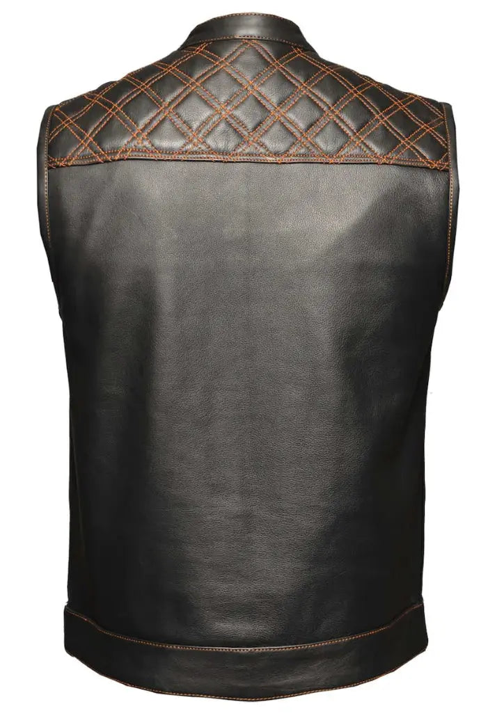 Open Road MTL Upside Leather with Orange Stitched Diamonds Vest