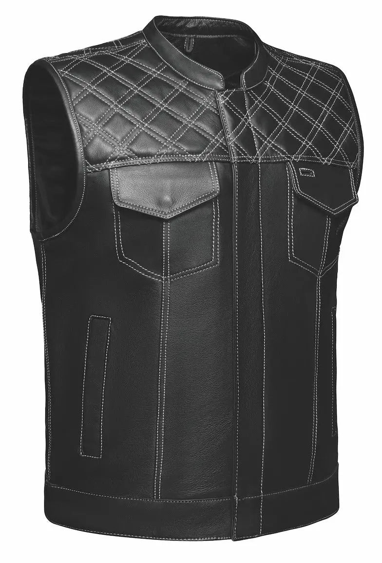 Open Road DEZ Upside Leather with White Stitched Diamonds Vest