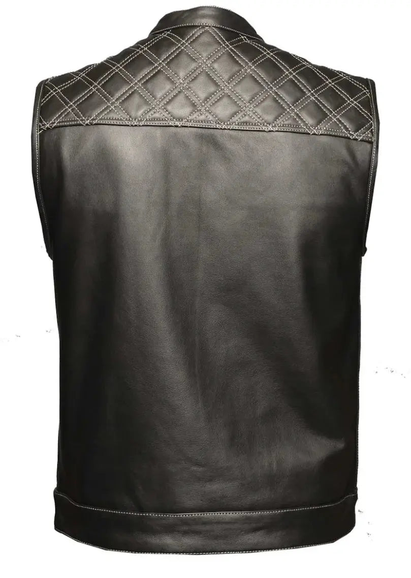 Open Road DEZ Upside Leather with White Stitched Diamonds Vest