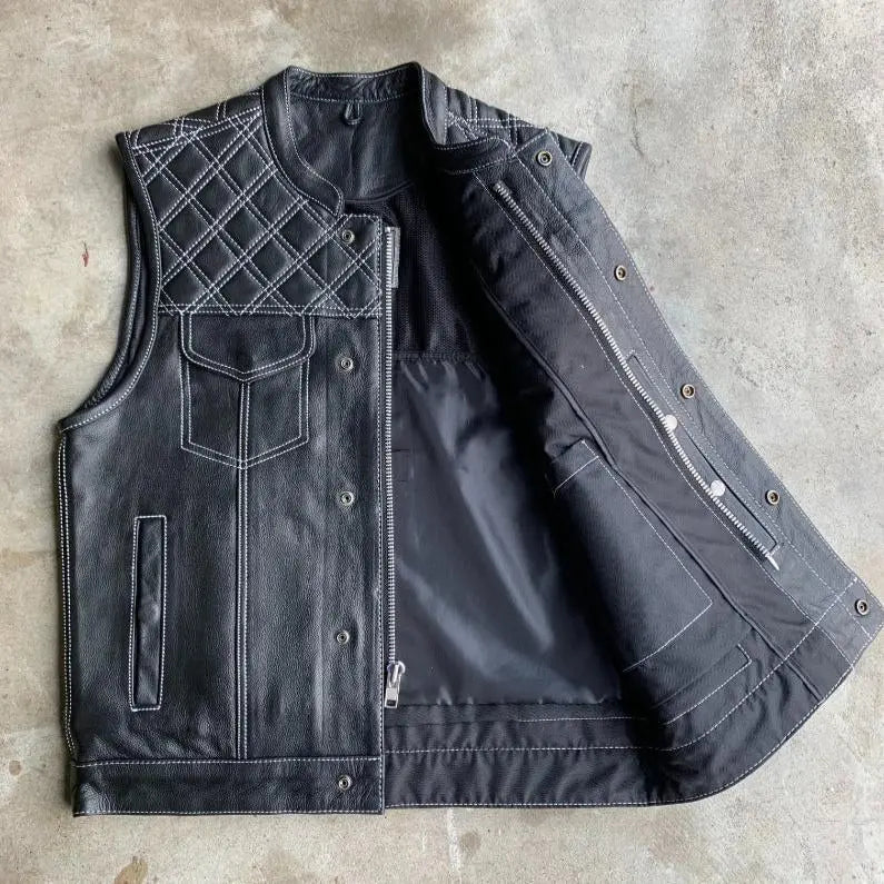 Open Road DEZ Upside Leather with White Stitched Diamonds Vest