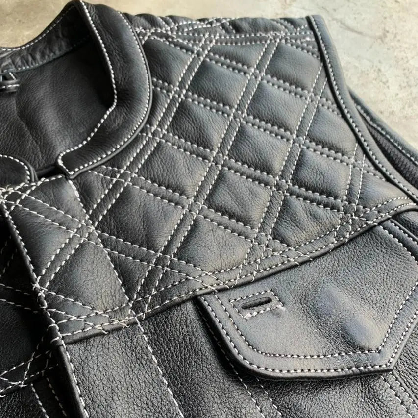 Open Road DEZ Upside Leather with White Stitched Diamonds Vest