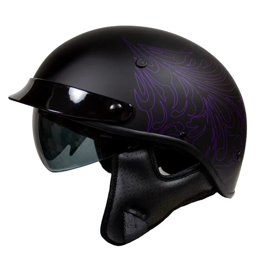 VOSS 707FRP BOTB Purple Paisley Half Helmet with Peak