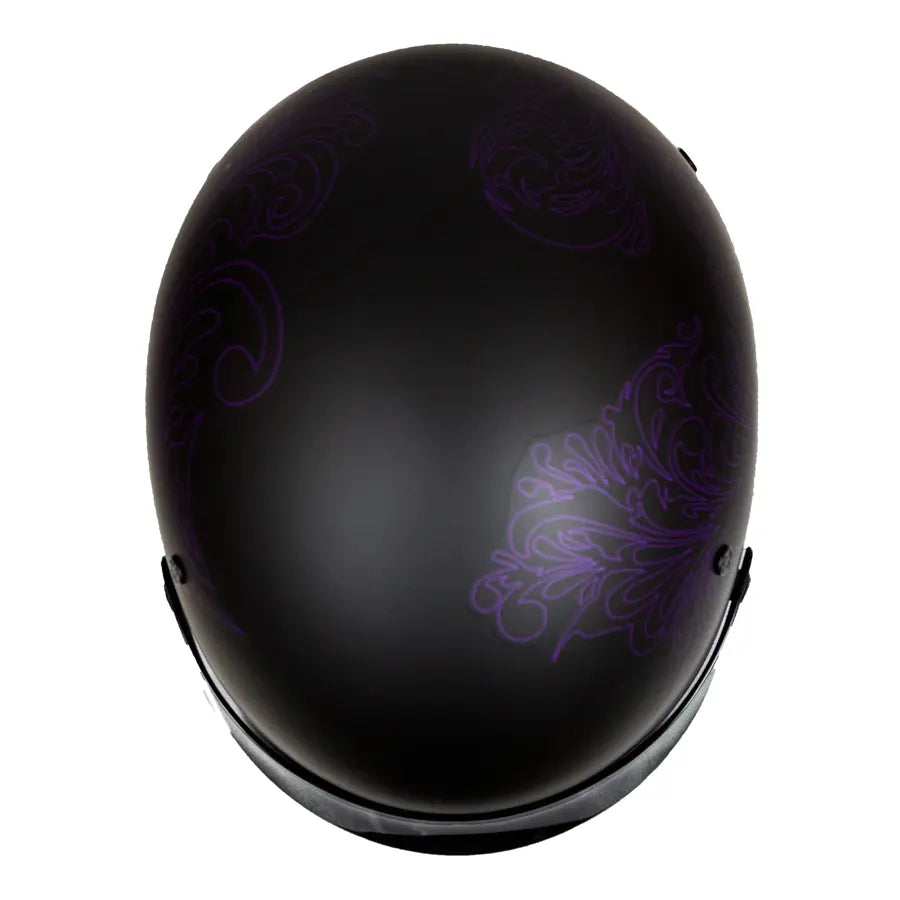 VOSS 707FRP BOTB Purple Paisley Half Helmet with Peak